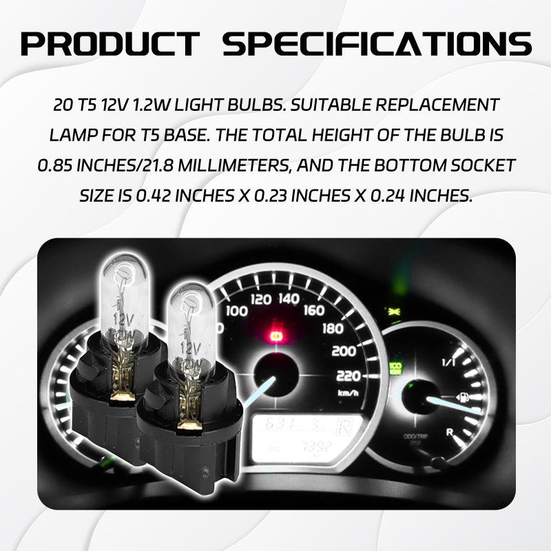 QQWD 20PCS T5 17 57 86 Halogen Instrument Cluster Bulbs Kits, 12V Dash Light for Car Interior, Automotive Replacement Gauge Cluster Panel Bulb with T5 Sockets, Universal Lighting Accessoriesï¼ˆWhite - Image 3