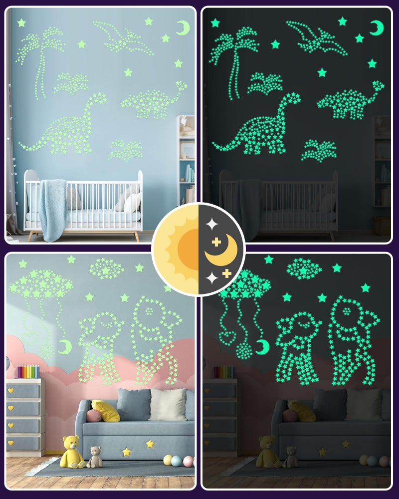 Greingways 201 Pcs Glow in The Dark Stars Stickers for Ceiling Bedroom, Stocking Stuffers for Kids Ages 3-5, 4-8, 8-12, Boys Girls Room Decor Wall Stickers Easter Basket Stuffers for Toddler - Green - Image 3