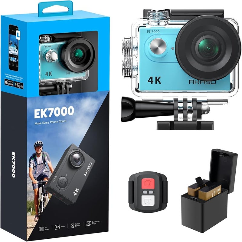 AKASO EK7000 4K30FPS 20MP WiFi Action Camera with EIS Ultra HD 131FT Waterproof Underwater Camera Remote Control 4X Zoom Support External Microphone - Image 1