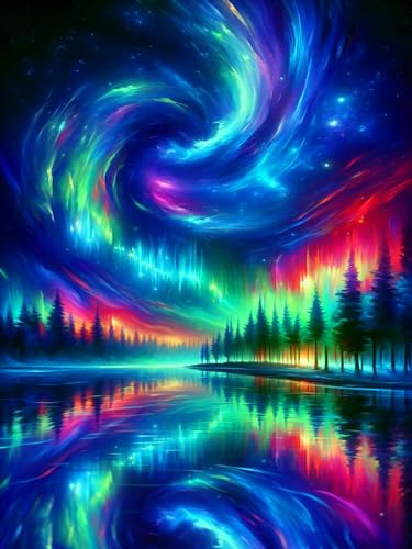 mrpwnle Aurora Diamond Art Painting Kits for Adults Northern Lights Diamond Art Painting Kit for Adults Round Full Drill 5D Landscape Diamonds Painting Gem Art DIY Crafts Kits 12x16inch - Image 1
