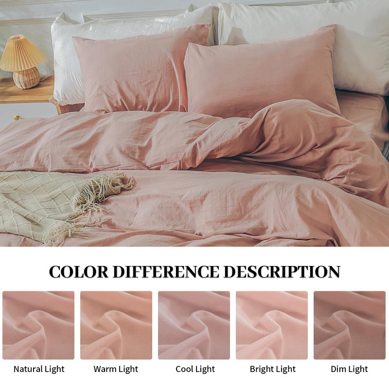 NEXHOME PRO مجموعة غطاء لحاف Nexhome Pro Setge Queen 98 "" x98 "LONE LOON Orgenic Natural Natural 100 ٪ غطاء لحاف القطن المغسول 3 قطع الفراش مجموعة السوستة إغلاق تنفس الوردي الناعم (بدون المعزي) - Image 4