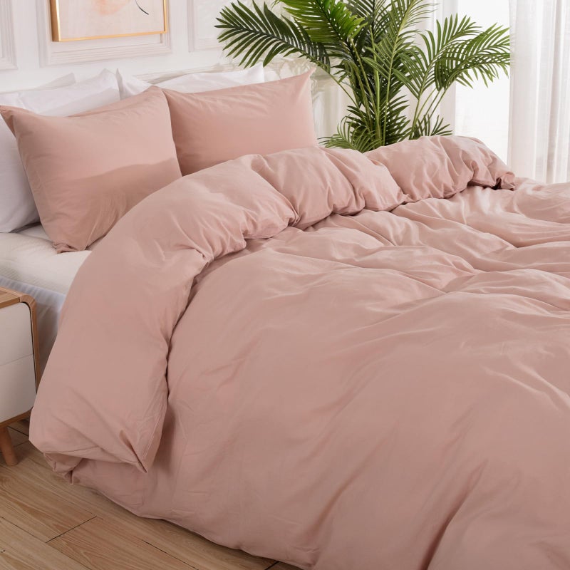 NEXHOME PRO مجموعة غطاء لحاف Nexhome Pro Setge Queen 98 "" x98 "LONE LOON Orgenic Natural Natural 100 ٪ غطاء لحاف القطن المغسول 3 قطع الفراش مجموعة السوستة إغلاق تنفس الوردي الناعم (بدون المعزي) - Image 1