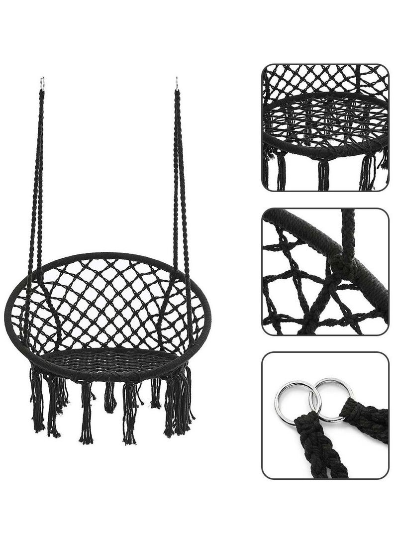 DubaiGallery Round Hammock Chair Outdoor Indoor Dormitory Bedroom Yard For Child Adult Swinging Hanging Single Safety Chair Hammock (Color : Black)  - Image 3