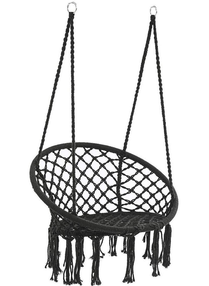 DubaiGallery Round Hammock Chair Outdoor Indoor Dormitory Bedroom Yard For Child Adult Swinging Hanging Single Safety Chair Hammock (Color : Black)  - Image 1