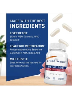 Liver Medic Hepatiben Liver Detox Cleanse, Non-GMO Capsules for Liver Detox and Regeneration with Gut Repair, Liver Supplement with Milk Thistle, Turmeric, and L-Glutathione, 60 Vegetarian Capsules  - Image 4