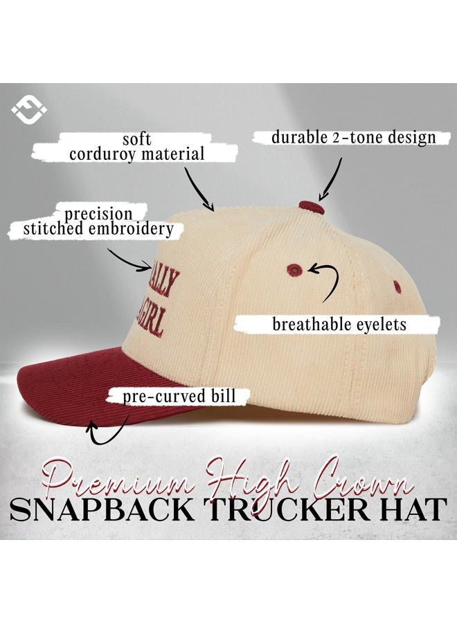 Funky Junque Two Tone Vintage Trucker Hats Men Women Corduroy Trendy Embroidered Baseball Cap Snapback Funny Gifts, Literally Just a Girl - Burgundy/Beige, One size - Image 3
