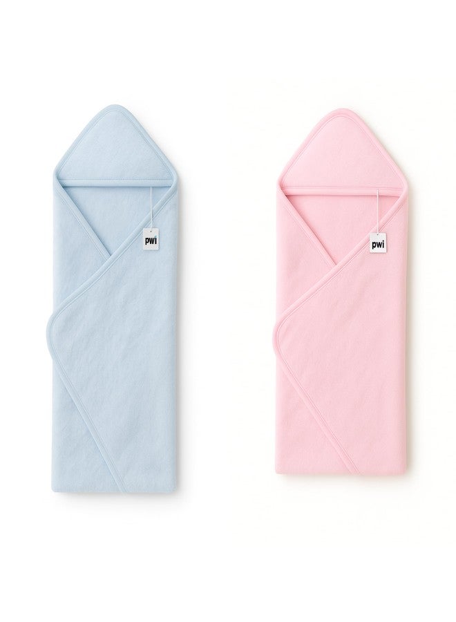 PWI Ultra Soft Baby Wrapper for 0-6 Months | Hooded Blanket | Lightweight & Breathable | Super Cozy Cloudy Fabric | 30x30 Inch (Blue-Pink) Pack of 2 - Image 1