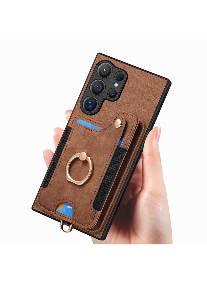 S-TOP Case For Samsung Galaxy S25 Ultra 5G Retro Skin-feel Ring Multi-card Wallet Phone Case - Image 4