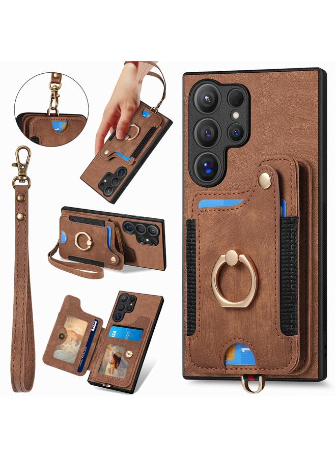 S-TOP Case For Samsung Galaxy S25 Ultra 5G Retro Skin-feel Ring Multi-card Wallet Phone Case - Image 1