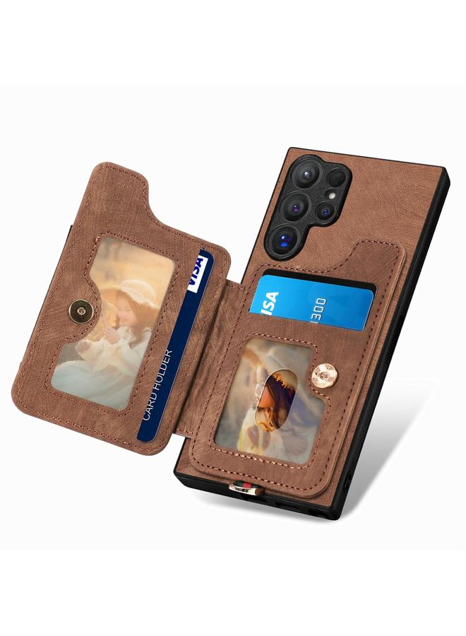 S-TOP Case For Samsung Galaxy S25 Ultra 5G Retro Skin-feel Ring Multi-card Wallet Phone Case - Image 3