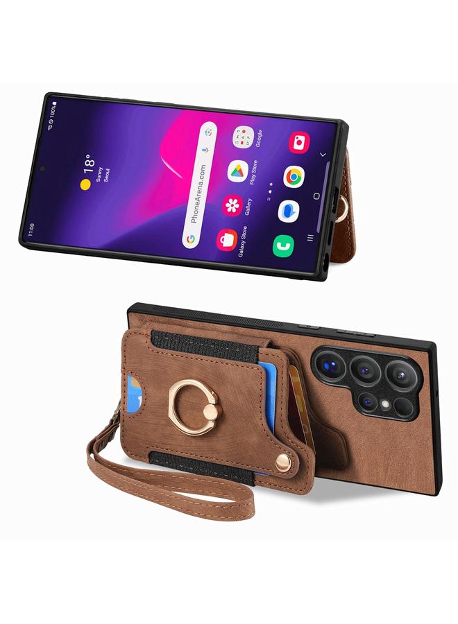 S-TOP Case For Samsung Galaxy S25 Ultra 5G Retro Skin-feel Ring Multi-card Wallet Phone Case - Image 2