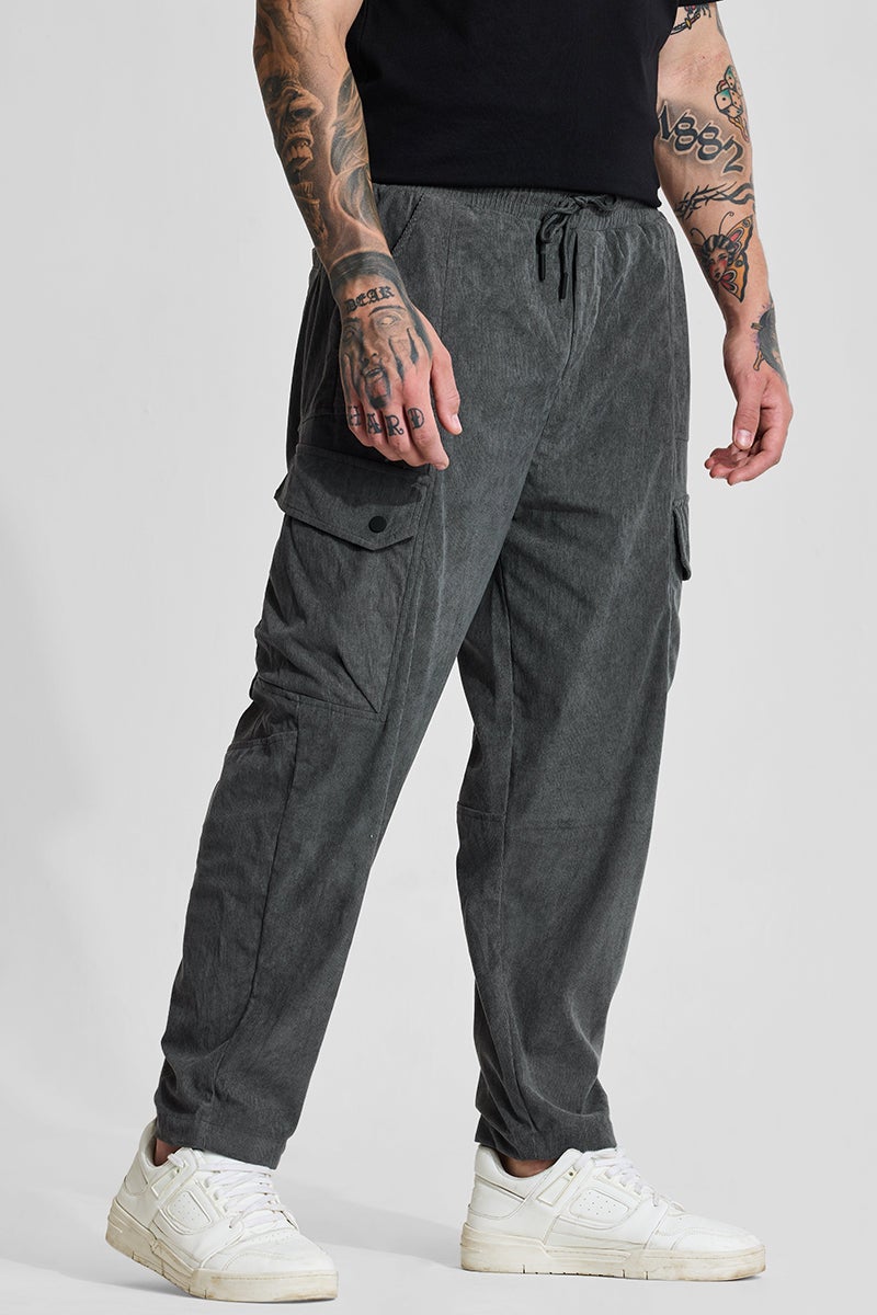 SNITCH Grey Relaxed Fit Corduroy Cargo Pants - Image 5