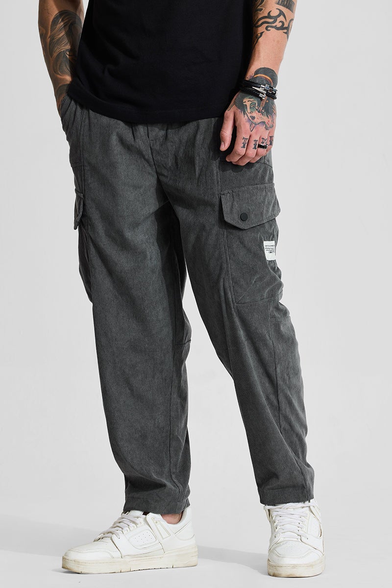 SNITCH Grey Relaxed Fit Corduroy Cargo Pants - Image 1