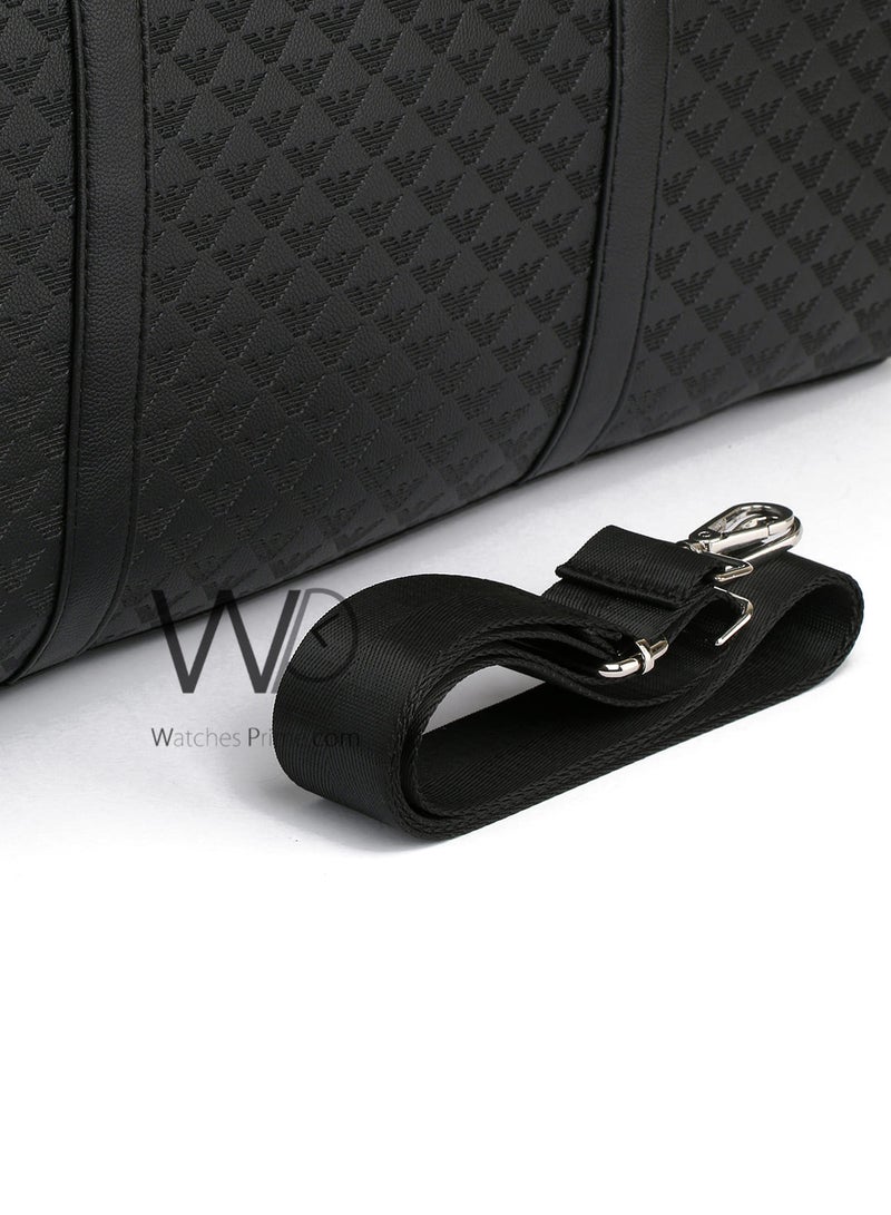 Emporio Armani Black Leather Duffle Gym Bag