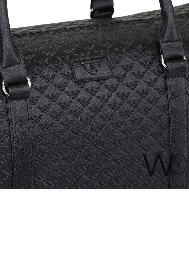 Emporio Armani Black Leather Duffle Gym Bag