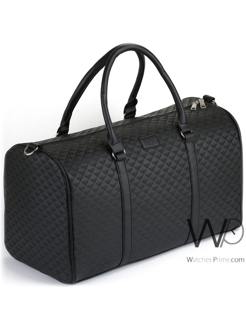 Emporio Armani Black Leather Duffle Gym Bag