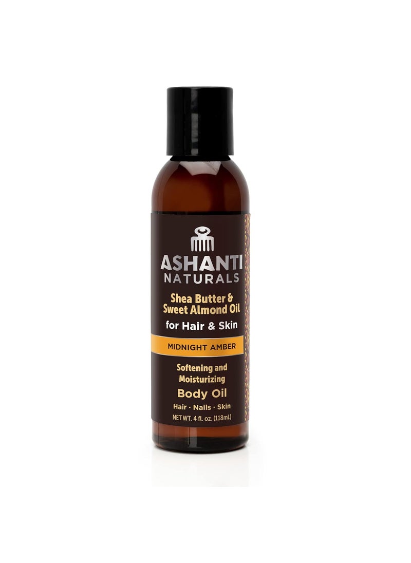 Ashanti Naturals - Pure Shea and Sweet Almond Oil for Hair and Skin | Moisturizing Body Oil for Dry Skin, Scalp and Hair [Fragrance: Midnight Amber, 4 oz] - Image 1