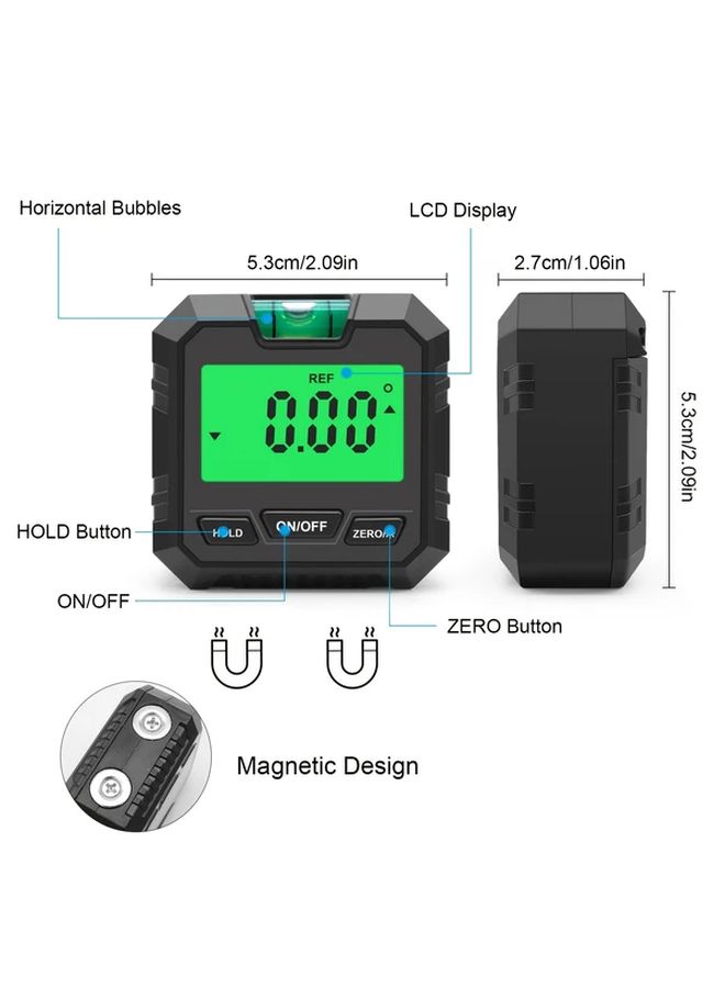 Digital Protractor Angle Finder 0 01 Precision Magnetic Base LCD Black - Image 2