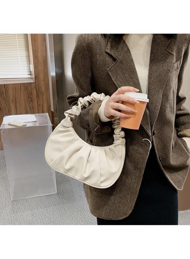 Women's PU Leather Satchel Bag, Ladies Retro Pleated Armpit Bag Shoulder Bag Tote Bags Clutch Bag, Portable Carrying Bag Side Bag Baguette Bag Beach Bag Phone Bag for Small Bag Girls/College Students  - Image 2