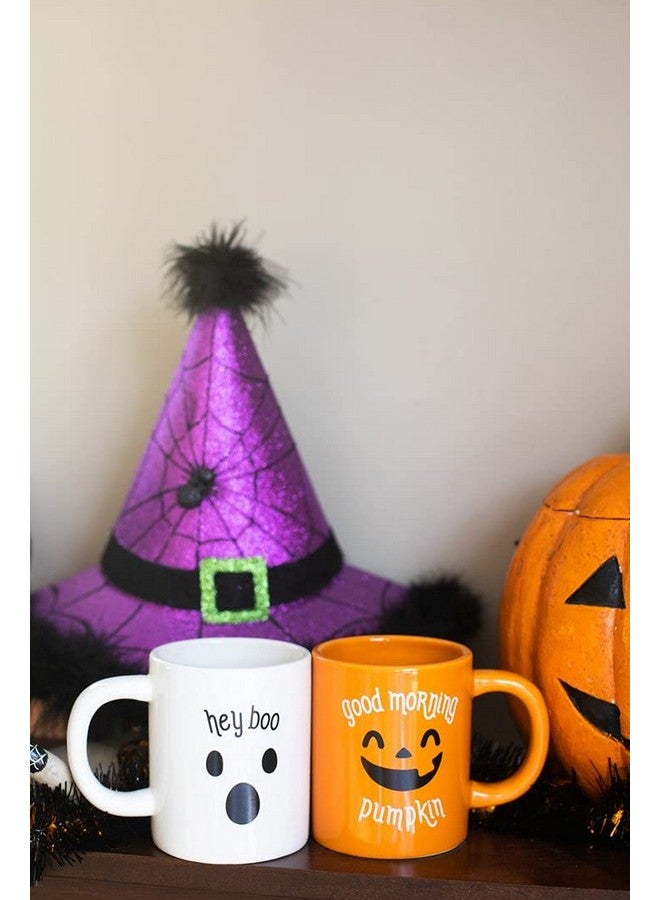 pearhead مجموعة أكواب هالوين من بيرهيد، صباح الخير يا قرع ومرحبًا بوح، أكواب سيراميك متطابقة، ملحقات ديكور منزل الخريف، 13 أونصة - Image 5