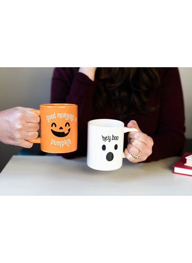 pearhead مجموعة أكواب هالوين من بيرهيد، صباح الخير يا قرع ومرحبًا بوح، أكواب سيراميك متطابقة، ملحقات ديكور منزل الخريف، 13 أونصة - Image 4