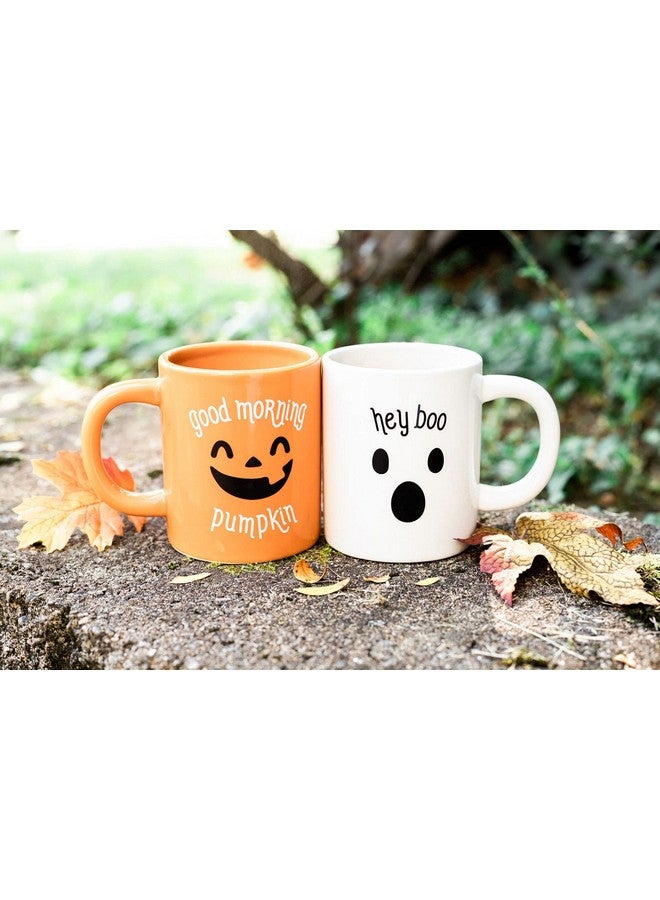pearhead مجموعة أكواب هالوين من بيرهيد، صباح الخير يا قرع ومرحبًا بوح، أكواب سيراميك متطابقة، ملحقات ديكور منزل الخريف، 13 أونصة - Image 3