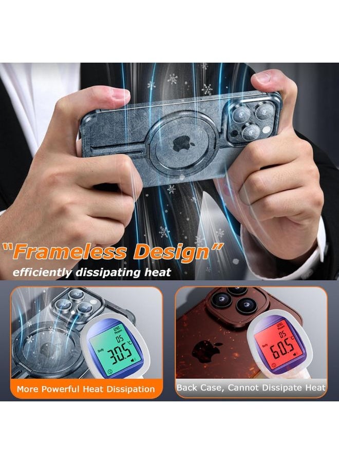 Case for iPhone 15 Pro Max, Liquid Metal Frame Magnetic Case with 360° Rotating Stand [Compatibility with Magsafe] Sleek and Frameless Design, Titanium,15 Pro Max