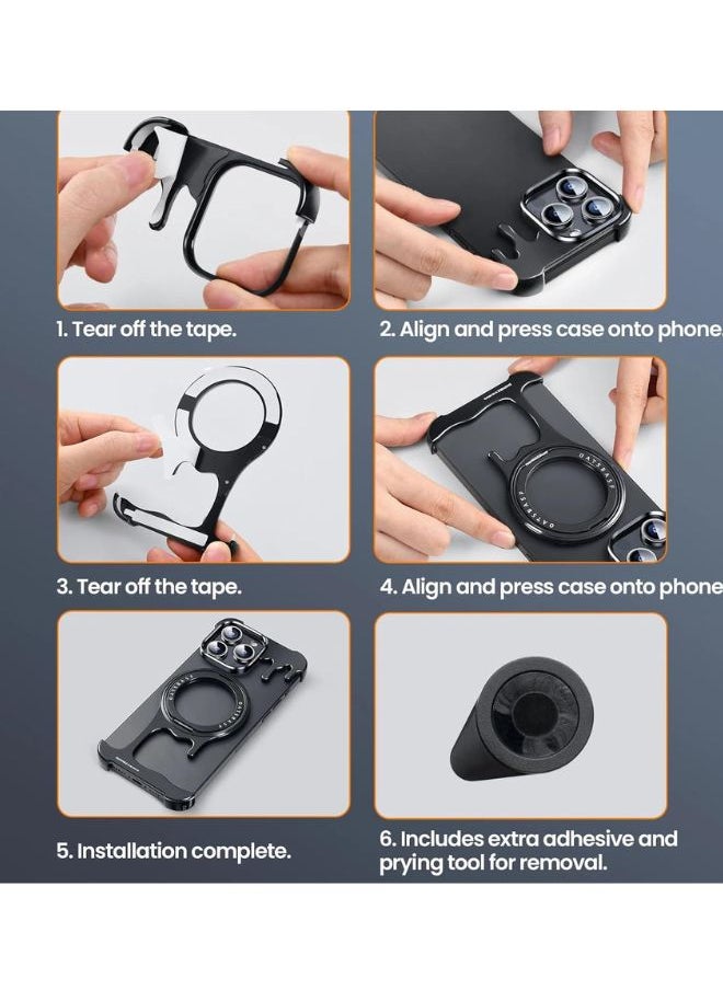 Case for iPhone 15 Pro Max, Liquid Metal Frame Magnetic Case with 360° Rotating Stand [Compatibility with Magsafe] Sleek and Frameless Design, Titanium,15 Pro Max