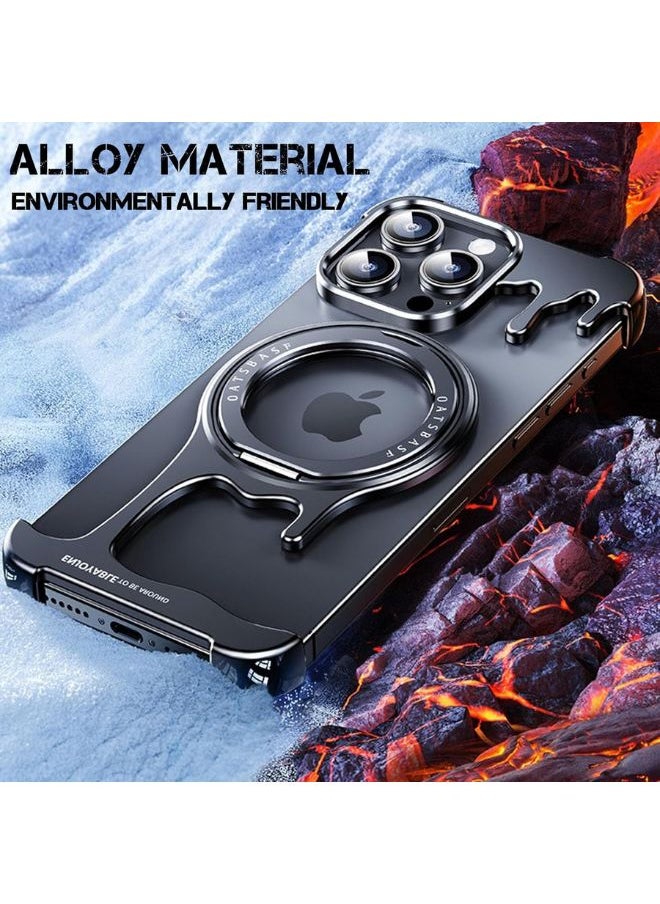 Case for iPhone 15 Pro Max, Liquid Metal Frame Magnetic Case with 360° Rotating Stand [Compatibility with Magsafe] Sleek and Frameless Design, Titanium,15 Pro Max