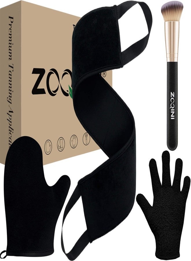 ZOQINI Self Tanning Mitt Kit, Velvety Soft Tanner Mitt, Back Tanning Applicator, Exfoliating Glove, Angled Face Tanner Brush for Sunless Tanning Oil Lotion Mousse Gel (Black 4 Pack, Boxed) - Image 1