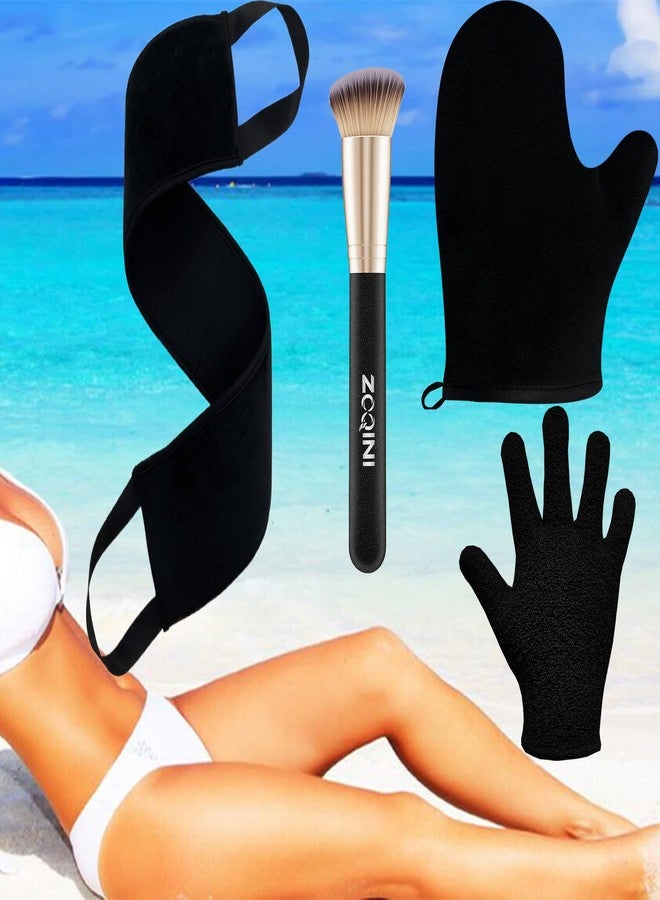 ZOQINI Self Tanning Mitt Kit, Velvety Soft Tanner Mitt, Back Tanning Applicator, Exfoliating Glove, Angled Face Tanner Brush for Sunless Tanning Oil Lotion Mousse Gel (Black 4 Pack, Boxed) - Image 2
