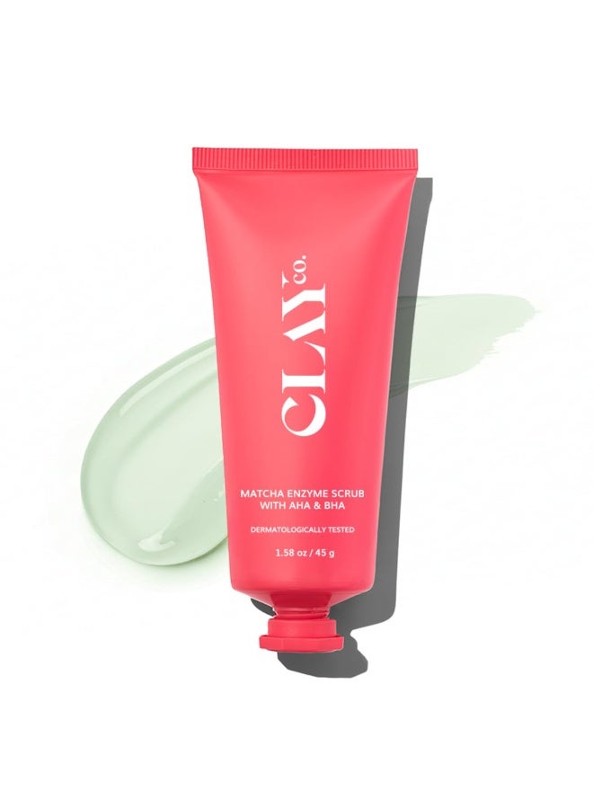 CLAYCO Matcha Enzyme Scrub with AHA & BHA | Gentle Exfoliating Green Tea Scrub for Dead Skin Removal, Blackheads & Pore Cleansing (45g) - Image 1