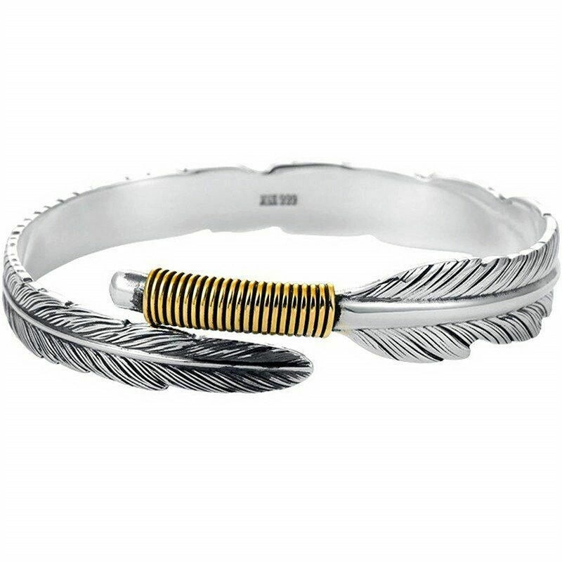 Beccalame Silver Feather Bracelet Lucky Hope Cuff Jewelry Simple Retro For Women Men (Style B) - Image 1