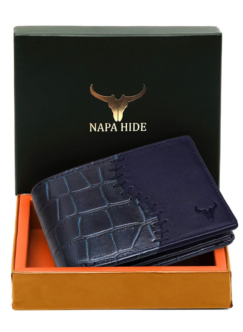 Napa Hide Blue Leather Wallet for Men I 4 Card Slots I 2 Currency Compartments I 1 ID Window I 3 Secret Compartments I External Card Slot I 1 Coin Pocket - Image 2