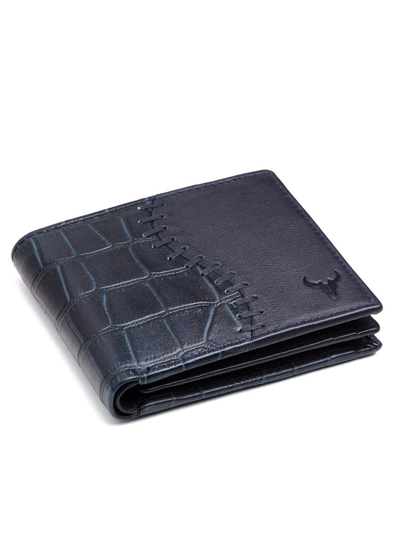 Napa Hide Blue Leather Wallet for Men I 4 Card Slots I 2 Currency Compartments I 1 ID Window I 3 Secret Compartments I External Card Slot I 1 Coin Pocket - Image 3