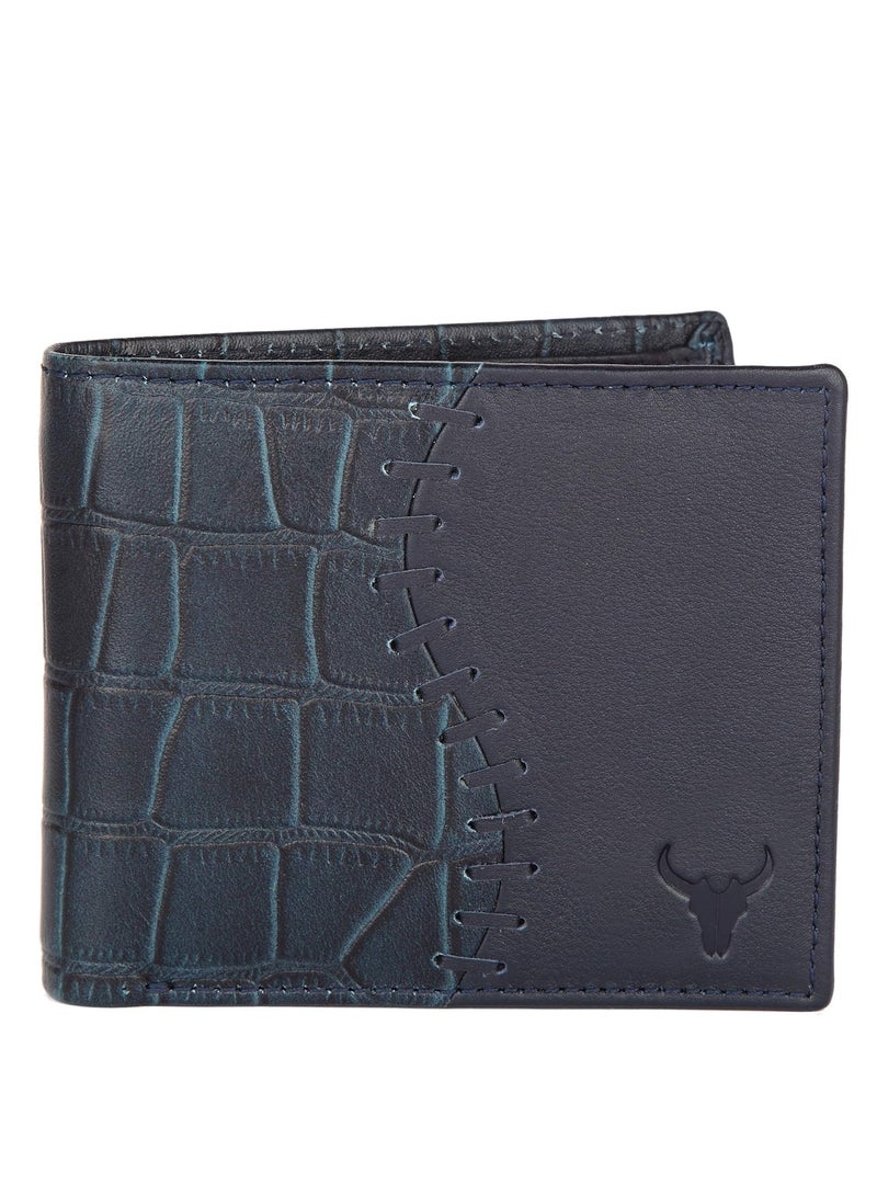 Napa Hide Blue Leather Wallet for Men I 4 Card Slots I 2 Currency Compartments I 1 ID Window I 3 Secret Compartments I External Card Slot I 1 Coin Pocket - Image 1