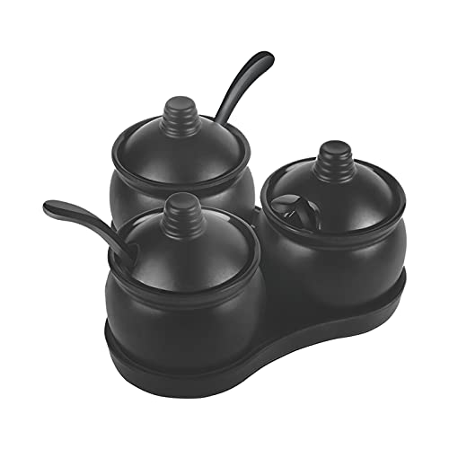 TAGROCK Melamine Pickle/Achaar Set for Dining Table with Spoons and Tray (Black) - Set of 3 Pieces - Image 2