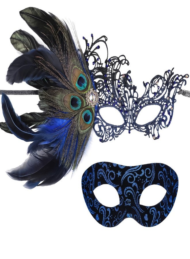 Buildcon 2 Pcs Masquerade Mask for Women, Masquerade Ball Masks for Couples, Vintage Style Party Mask Set for Themed Events, 23x8.3 cm - Image 1