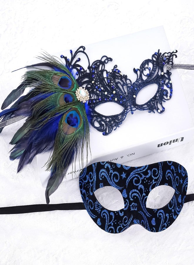 Buildcon 2 Pcs Masquerade Mask for Women, Masquerade Ball Masks for Couples, Vintage Style Party Mask Set for Themed Events, 23x8.3 cm - Image 3