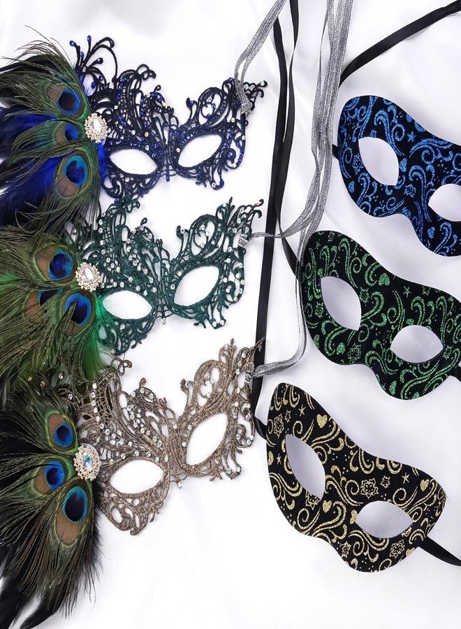 Buildcon 2 Pcs Masquerade Mask for Women, Masquerade Ball Masks for Couples, Vintage Style Party Mask Set for Themed Events, 23x8.3 cm - Image 4