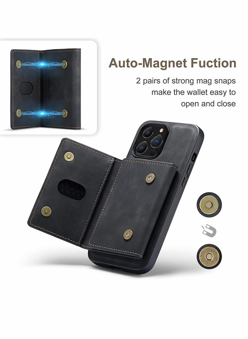 2 in 1 Detachable Back Cover Compatible with iPhone 13 Pro Max Wallet Case with Card Holder Magnetic Leather Pocket Slim Phone Cases 6.7'' (Black) - Image 3