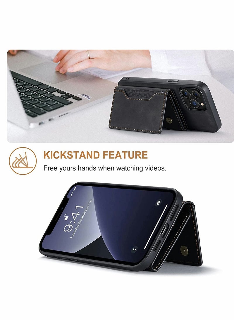 2 in 1 Detachable Back Cover Compatible with iPhone 13 Pro Max Wallet Case with Card Holder Magnetic Leather Pocket Slim Phone Cases 6.7'' (Black) - Image 5