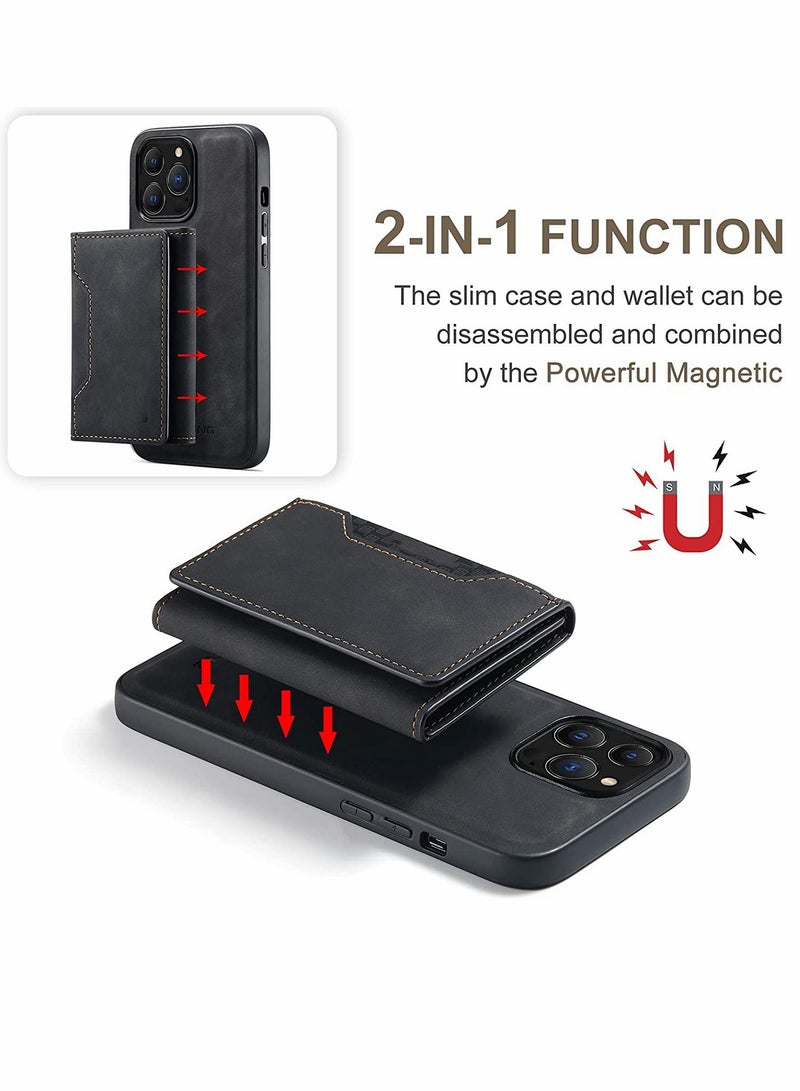 2 in 1 Detachable Back Cover Compatible with iPhone 13 Pro Max Wallet Case with Card Holder Magnetic Leather Pocket Slim Phone Cases 6.7'' (Black) - Image 4