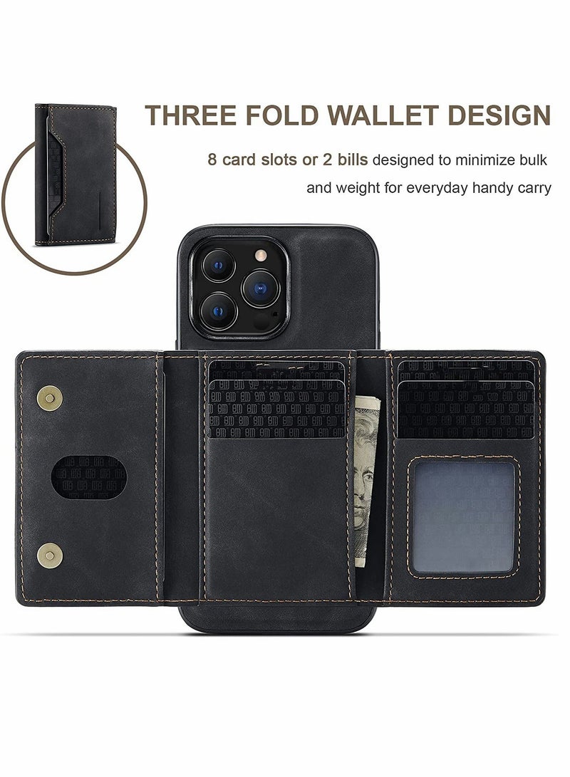 2 in 1 Detachable Back Cover Compatible with iPhone 13 Pro Max Wallet Case with Card Holder Magnetic Leather Pocket Slim Phone Cases 6.7'' (Black) - Image 2