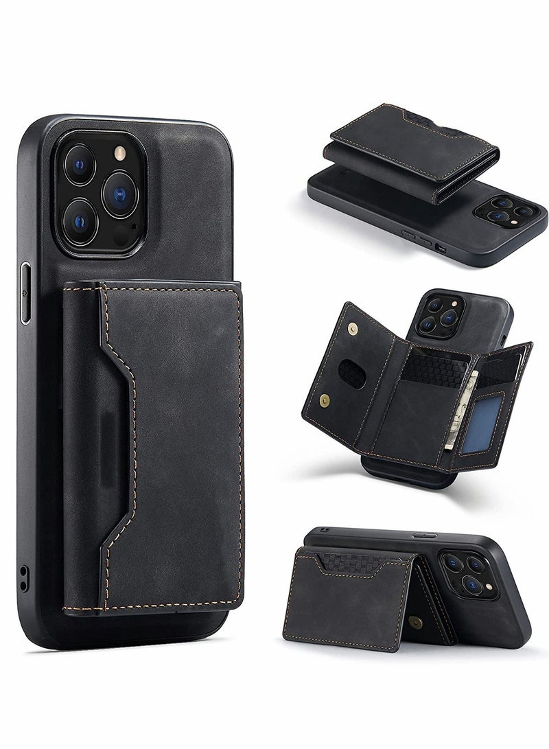 2 in 1 Detachable Back Cover Compatible with iPhone 13 Pro Max Wallet Case with Card Holder Magnetic Leather Pocket Slim Phone Cases 6.7'' (Black) - Image 1