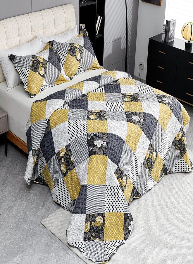 Cmfshape Summer Floral Queen Bedspread,Romantic Khaki Quilt Set Full,Reversible Stitched Bedding Set All Season,Soft Lightweight Coverlet with Pillow Cases (Khaki&Dark, Queen90 x90) - Image 3