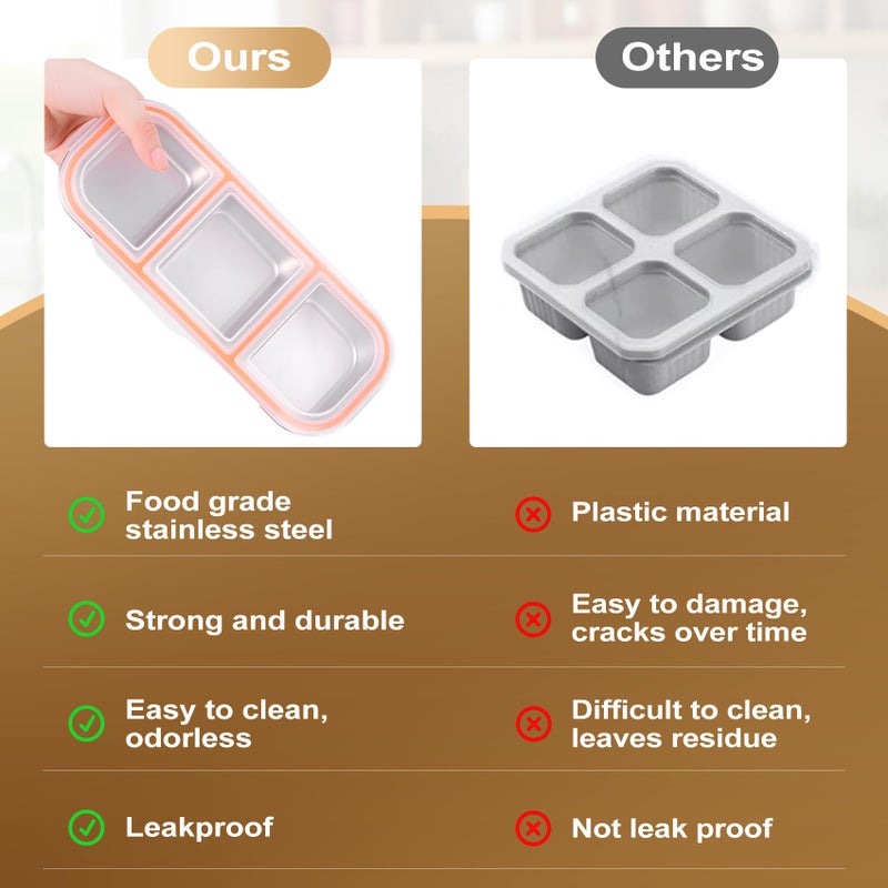 Solldgt Stainless Steel Snack Containers - Reusable 3 Compartment Snackle Box Container with Lids for Kids Adults, Divided Snack Food Storage Containers for School, Home, Travel - Image 3