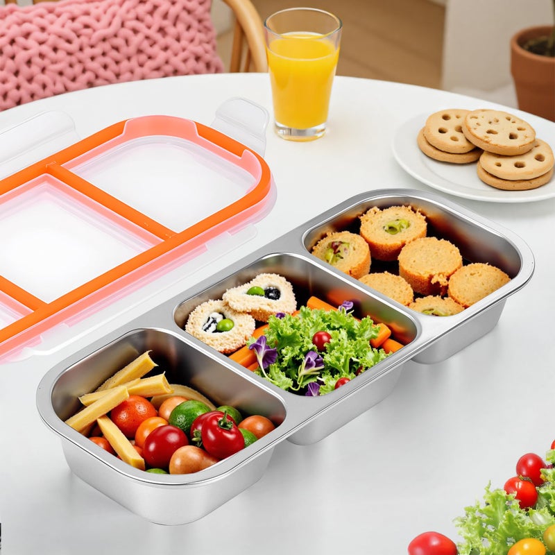 Solldgt Stainless Steel Snack Containers - Reusable 3 Compartment Snackle Box Container with Lids for Kids Adults, Divided Snack Food Storage Containers for School, Home, Travel - Image 5