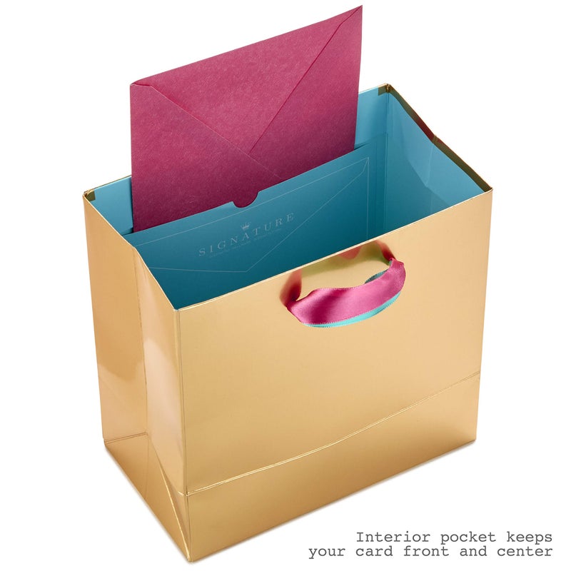 Hallmark Signature 7" Medium Gift Bag with Tissue Paper (Hooray; Gold with Pink, Teal, Purple Confetti) for Bridal Showers, Graduations, Retirements and More - Image 4
