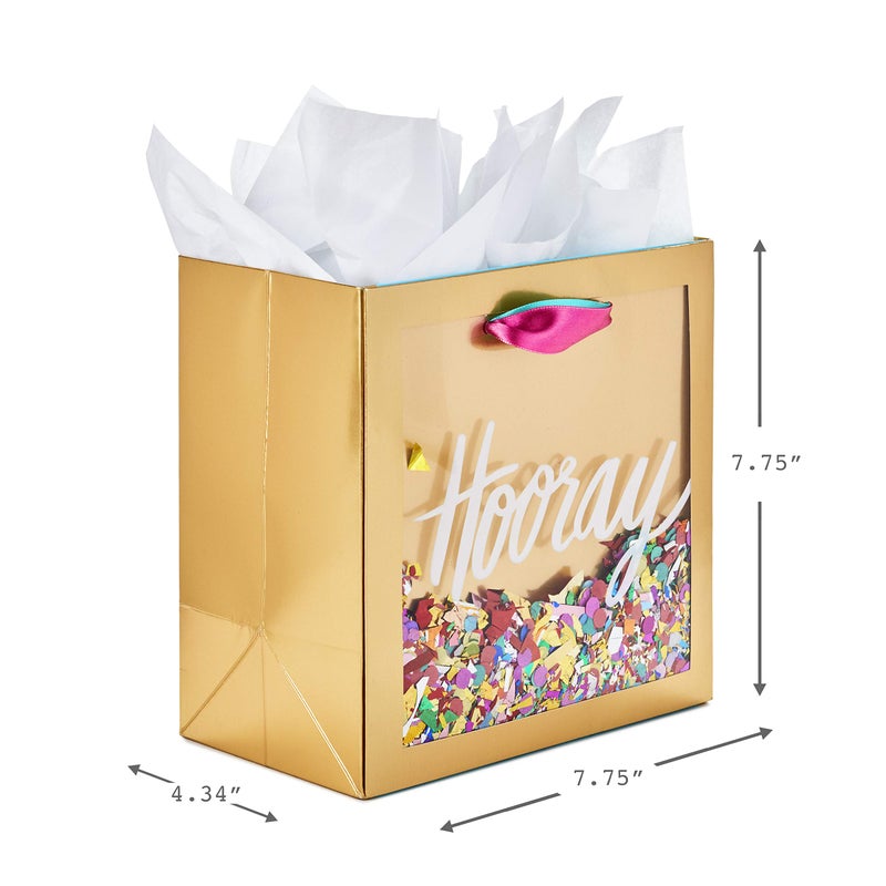 Hallmark Signature 7" Medium Gift Bag with Tissue Paper (Hooray; Gold with Pink, Teal, Purple Confetti) for Bridal Showers, Graduations, Retirements and More - Image 3